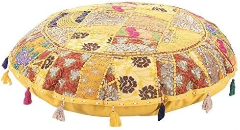 KLAVATE Indian Handmade Vintage Patchwork Cotton Boho Chic Bohemian Hand Embroidered Decorative Ethnic Foot Stool Round Floor Pillows & Cushion Cover Seating Pouf Ottoman (Purple, 18 Inch) 14 KLAVATE Indian Handmade Vintage Patchwork Cotton Boho Chic Bohemian Hand Embroidered Decorative Ethnic Foot Stool Round Floor Pillows & Cushion Cover Seating Pouf Ottoman (Purple, 18 Inch) - Image 14