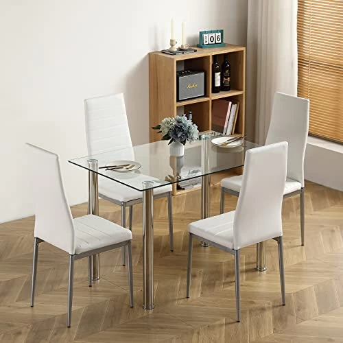 Karl Home Modern Tempered Glass Dining Table, Kitchen & Dining Room Glass Tables With 4 Heavy-Duty Metal Legs, 200lbs Capacity, 43.3" L X 27.6" W X 28.9" H (Glass) 4 Karl Home Modern Tempered Glass Dining Table, Kitchen & Dining Room Glass Tables With 4 Heavy-Duty Metal Legs, 200lbs Capacity, 43.3" L X 27.6" W X 28.9" H (Glass) - Image 4