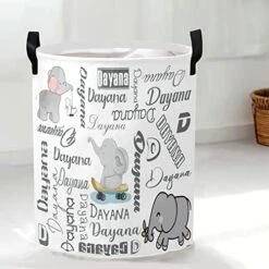 Personalized Custom Elephant Flower Splice Name Collapsible Large Sized Clothes Hamper With Knitting Handles For Baby Girls Boys Kids Nursery Clothes Things -Best Furniture Store 51wsrFBd3L. AC