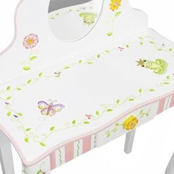 - Princess & Frog Kids Vanity Table And Stool Set , 1 Drawer, Gift For Kids, White Pink, Crown -Best Furniture Store 51wvkB5AdOL