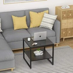 Homieasy End Table, 20 Inch Square Side Table Modern Night Stand With 2-Tier Storage Shelf, Living Room Small Coffee Table, Wood Finish Bedside Table For Bedroom, Black -Best Furniture Store 51wwALXf7qL