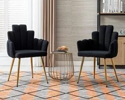 CIMOTA Black Dining Chairs Set Of 2 Velvet Upholstered Comfy Living Room Chairs Modern Finger Shape Back Vanity Chair With Arms For Makeup Room/Bedroom, 2PCS -Best Furniture Store 51wxeYjZosL. AC