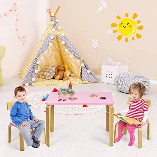Costzon Kids Table And Chair Set, Wood Table And Chairs For Toddlers Reading, Arts, Crafts, Homework, Snack Time, 3 Piece Furniture For Playroom Home School Classroom, Childrens Table And Chair, Pink 2 Costzon Kids Table And Chair Set, Wood Table And Chairs For Toddlers Reading, Arts, Crafts, Homework, Snack Time, 3 Piece Furniture For Playroom Home School Classroom, Childrens Table And Chair, Pink - Image 2