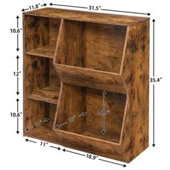 HOOBRO Kids Bookshelf, Toy Storage Organizer, Multi-Bin Storage Cubby, 2 Adjustable Shelves, Bookcase Footboard, Suitable For Children's Room, Playroom, Hallway, Rustic Brown BF31CW01 -Best Furniture Store 51xEGHUssWL