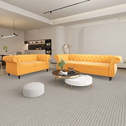 QHITTY 2 Piece Living Room Set, Sectional Chesterfield Sofa Chair Contemporary Upholstered Velvet Loveseat Couch Sets For Living Room, Bedroom, Office 1 QHITTY 2 Piece Living Room Set, Sectional Chesterfield Sofa Chair Contemporary Upholstered Velvet Loveseat Couch Sets For Living Room, Bedroom, Office