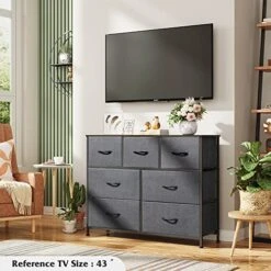 Dresser TV Stand, Entertainment Center With Fabric Drawers, Media Console Table With Metal Frame And Wood Top For TV Up To 45 Inch, Chest Of Drawers For Bedroom, Living Room, Entryway, Dark Grey -Best Furniture Store 51xStS3hzNL