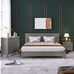 Queen Size Platform Bed With 2 Nightstands, 3 Pieces Queen Bedroom Set, Wood Queen Bed With Headboard, Queen Bedroom Furniture Sets (Champagne Silver) 18 Queen Size Platform Bed With 2 Nightstands, 3 Pieces Queen Bedroom Set, Wood Queen Bed With Headboard, Queen Bedroom Furniture Sets (Champagne Silver) -Best Furniture Store 51xhKKFLFEL. AC