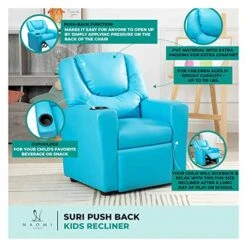 Naomi Home Kids Recliner Chair With Footrest & 2 Cup Holders, Push Back Toddler Recliner With Cup Holder, Microfiber Kids' Recliners For Age 3+, Kid Recliners For Girls Boys (Basic, Navy) -Best Furniture Store 51xkEq86W6L