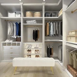 Yaheetech Modern Ottoman Bench Boucle Bench Upholstered Footrest For Living Room With Gold Metal Legs And Padded Seat Ivory -Best Furniture Store 51xnJTn8xSL