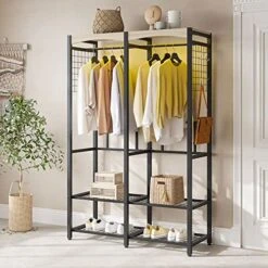 Metal Freestanding Wardrobe Storage Unit With Wooden Top Shelf And Built In Color Changing Lights With 7 Colors And 20 Dynamic Modes, Black 7 Metal Freestanding Wardrobe Storage Unit With Wooden Top Shelf And Built In Color Changing Lights With 7 Colors And 20 Dynamic Modes, Black -Best Furniture Store 51xo8IN8ybL