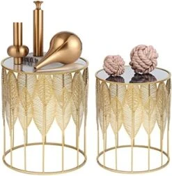 Joveco Metal Accent Tables Set Of 2, Nesting Side Table Modern Round End Table Set, Decorative Coffee Tables Nightstands Stools For Living Room Bedroom Balcony Lounge Office (Black & Bronze) -Best Furniture Store 51xvH0dhSPL. AC