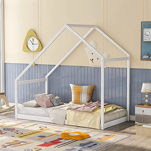 Harper&Bright Designs House Bed Full Size For Kids ,Wooden House Floor Bed , Simplistic Kids House Full Bed Frame For Toddlers, Girls, Boys ,Box Spring Needed,Grey 13 Harper&Bright Designs House Bed Full Size For Kids ,Wooden House Floor Bed , Simplistic Kids House Full Bed Frame For Toddlers, Girls, Boys ,Box Spring Needed,Grey - Image 13