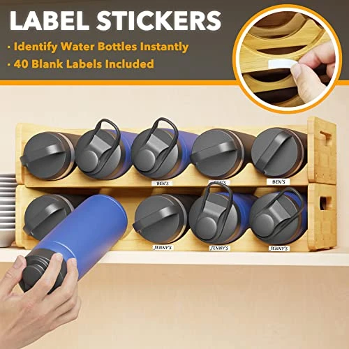 SpaceAid Bamboo Water Bottle Organizer With Labels, Kitchen Pantry Water Bottle Storage Rack For Cabinets, Home Cup And Wine Bottle Holder Shelf Organizers, 2 Pack 5-Slot, Hold 10 Bottles 4 SpaceAid Bamboo Water Bottle Organizer With Labels, Kitchen Pantry Water Bottle Storage Rack For Cabinets, Home Cup And Wine Bottle Holder Shelf Organizers, 2 Pack 5-Slot, Hold 10 Bottles - Image 4
