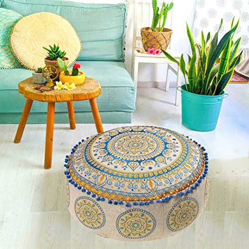 Mandala Life ART Blue Pouf Ottoman Cover -24x8 Inches - Moroccan Décor Pouffe Footstool For Kids Room Living Bedroom Bohemian Furniture 1 Mandala Life ART Blue Pouf Ottoman Cover -24x8 Inches - Moroccan Décor Pouffe Footstool For Kids Room Living Bedroom Bohemian Furniture
