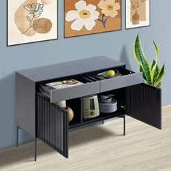 WILLIAMSPACE 46.8" Modern Sideboard Buffet Cabinet With 4 Doors & Adjustable Shelf & Gold Metal Frame, Floor Storage Cabinet, Standing Side Cabinet For Living Room, Hallway, Kitchen - Black&White&Gold -Best Furniture Store 51ydESNj7L. AC