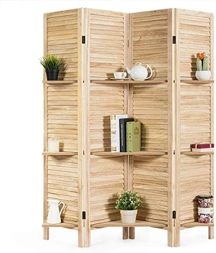 5.6Ft 4 Panel Room Divider With Shelves White, Freestanding Wood Folding Privacy Screens For Room Separation, Partition Room Divider Wall For Home Office Studio Bedroom Separator 7 5.6Ft 4 Panel Room Divider With Shelves White, Freestanding Wood Folding Privacy Screens For Room Separation, Partition Room Divider Wall For Home Office Studio Bedroom Separator - Image 7