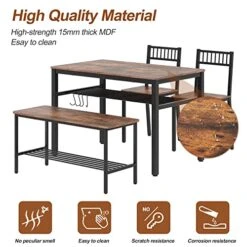 FUIKEING Dining Table Set For 4, Kitchen Table With 2 Chairs And 1 Bench, Dining Table Set With 2 Storage Racks And 4 S-Hooks, Rustic Brown -Best Furniture Store 51yk79Er0aL