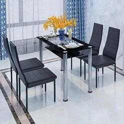 BELIFEGLORY Dining Table With Chairs, Glass Dining Kitchen Table Set Modern Tempered Glass Top Table And PU Leather Chairs With Chairs Dining Room Furniture (Round Table+White Chairs) -Best Furniture Store 51ykYfqMHmL. AC