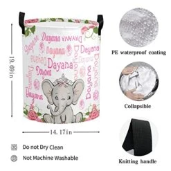 Personalized Custom Elephant Flower Splice Name Collapsible Large Sized Clothes Hamper With Knitting Handles For Baby Girls Boys Kids Nursery Clothes Things -Best Furniture Store 51yrV5h4UjL