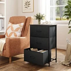 Dresser With 3 Drawers, Fabric Nightstand, Organizer Unit, Storage Dresser For Bedroom, Hallway, Entryway, Closets, Sturdy Steel Frame, Wood Top, Easy Pull Handle, Charcoal Black -Best Furniture Store 51yxY6rmxGL