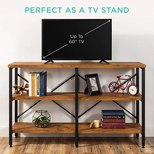 Best Choice Products Large Console Table, 3-Tier 55in Rustic, Industrial Sofa Table Storage For Living Room, Entryway, Foyer, Hallway W/EVA Non-Scratch Feet, Steel Frame - Brown 4 Best Choice Products Large Console Table, 3-Tier 55in Rustic, Industrial Sofa Table Storage For Living Room, Entryway, Foyer, Hallway W/EVA Non-Scratch Feet, Steel Frame - Brown - Image 4