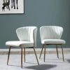 Velvet Dining Chairs Set Of 2, Modern Upholstered Side Chair With Golden Legs, Small Cute Armless Accent Chair For Living Room, Kitchen, Bedroom, Beauty Room/Ivory, 2-Pack