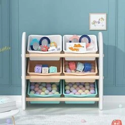 MengK Wooden Kids' Toy Storage Organizer With 6 Plastic Bins,White Color 9 MengK Wooden Kids' Toy Storage Organizer With 6 Plastic Bins,White Color -Best Furniture Store 51zFej3bEUL