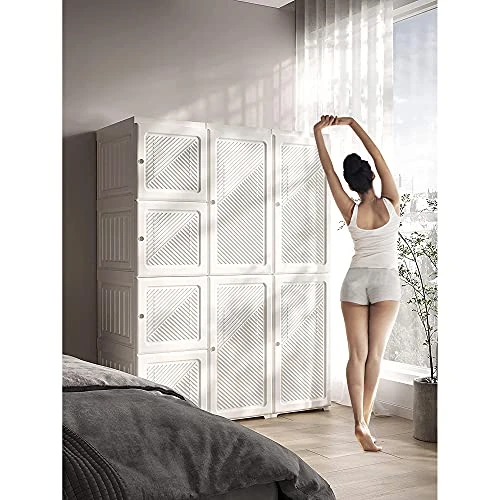 Portable Closet Clothes Wardrobe Plastic Bedroom Armoire 14"x20" Depth Cube Storage Organizer With Hanging Rod And Doors,15 Cubes, White (Door Accessories) 2 Portable Closet Clothes Wardrobe Plastic Bedroom Armoire 14"x20" Depth Cube Storage Organizer With Hanging Rod And Doors,15 Cubes, White (Door Accessories) - Image 2