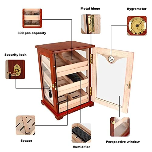 Cigar Cabinet Humidifier Cabinet Spanish Solid Fir Double Low Glass Top Premium Design Large Humidifier Cabinet, 19.3 * 13.14 * 11.4 Inches Can Be Placed In The Living Room 80-150. 3 Cigar Cabinet Humidifier Cabinet Spanish Solid Fir Double Low Glass Top Premium Design Large Humidifier Cabinet, 19.3 * 13.14 * 11.4 Inches Can Be Placed In The Living Room 80-150. - Image 3
