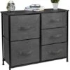 Dresser With 5 Drawers - Furniture Storage Tower Unit For Bedroom, Hallway, Closet, Office Organization - Steel Frame, Wood Top, Easy Pull Fabric Bins (Black/Charcoal)