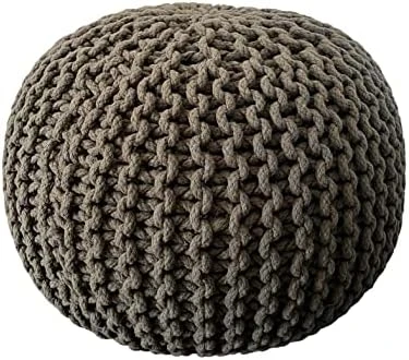 NOORI Home - Premium Luxury 100% Handmade & Handcrafted Cable Style Cotton Knitted Jade Comfortable Pouf, Ottoman, Footrest, Footstool - Beige - 20"x20"x14" 12 NOORI Home - Premium Luxury 100% Handmade & Handcrafted Cable Style Cotton Knitted Jade Comfortable Pouf, Ottoman, Footrest, Footstool - Beige - 20"x20"x14" - Image 12