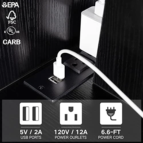 YAKANJ End Table With Charging Station,Stylish Narrow End Table With USB Ports And Outlets,Cute Rolling Nightstand Bedside Table For Any Space Couch Sofa Side Table For Living Room Bedroom-Black 3 YAKANJ End Table With Charging Station,Stylish Narrow End Table With USB Ports And Outlets,Cute Rolling Nightstand Bedside Table For Any Space Couch Sofa Side Table For Living Room Bedroom-Black - Image 3