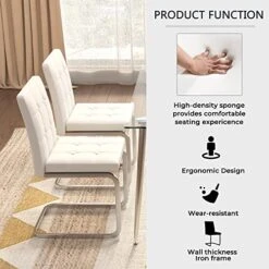 Glass Dining Table Set Of 4, 51'' Modern Rectangular Kitchen Table, Transparent Glass Top And 4 Faux Leather High Back Dining Chairs Armless Dining Chairs, With Chrome Metal Stand(White Chairs) -Best Furniture Store 51zkTlwpbkL