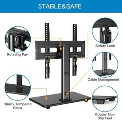 PERLESMITH Universal Swivel TV Stand-Table Top TV Stand For 32-60 Inch TV-Height Adjustable TV Base With Heavy-Duty Tempered Glass Base, VESA 400x400mm Up To 88lbs, PSTVS17 -Best Furniture Store 51zl1Zo1XTL