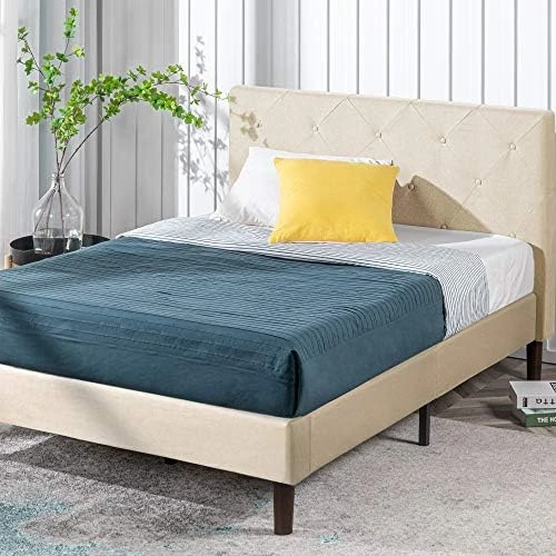 INUS Shalini Upholstered Platform Bed Frame / Mattress Foundation / Wood Slat Support / No Box Spring Needed / Easy Assembly, Dark Grey, Queen 9 INUS Shalini Upholstered Platform Bed Frame / Mattress Foundation / Wood Slat Support / No Box Spring Needed / Easy Assembly, Dark Grey, Queen - Image 9