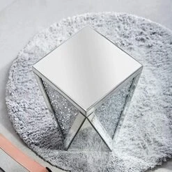 MIREO Mirrored End Table With Crystal Inlay, Square Modern Side Table Silver Accent Table, Drum End Table For Living Room Bedroom From Fine Furniture… -Best Furniture Store 51zoWkyGo4L