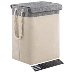 Fiona's Magic 80L Large Laundry Hamper With Lid, Collapsible Laundry Basket With Rope Handles, Dirty Clothes Hamper For Bedroom, Living Room, Clothes Storage Basket 16.5"L×12.2"W×24"H, Grey