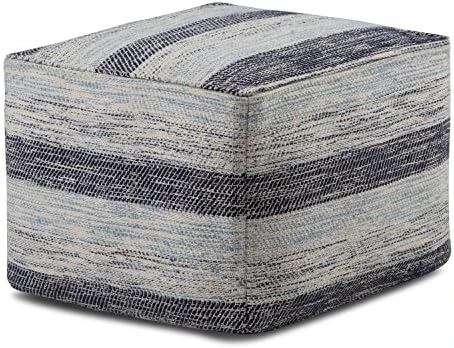 SIMPLIHOME Noreen Square Pouf, Footstool, Upholstered In Light Blue And White Cotton Handloom Woven Pattern, For The Living Room, Bedroom And Kids Room, Transitional, 11 SIMPLIHOME Noreen Square Pouf, Footstool, Upholstered In Light Blue And White Cotton Handloom Woven Pattern, For The Living Room, Bedroom And Kids Room, Transitional, - Image 11