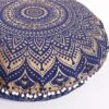 Rajasthaniartdecor Round Pouf Cover Cushion Cotton With Pom Meditetion Seating For Living Dorm Room Color Size 32 Inch Inches (Cover Only) (Blue Gold), RADC003-V, Inches(80 Cm)