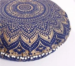 Rajasthaniartdecor Round Pouf Cover Cushion Cotton With Pom Meditetion Seating For Living Dorm Room Color Size 32 Inch Inches (Cover Only) (Blue Gold), RADC003-V, Inches(80 Cm) -Best Furniture Store 610eNqgSeIS. AC