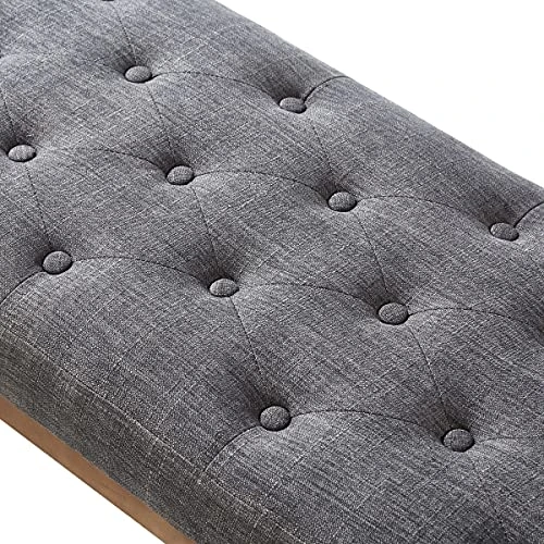 24KF Linen Upholstered Tufted Bench With Solid Wood Leg,Ottoman With Padded Seat-Dark Gray 4 24KF Linen Upholstered Tufted Bench With Solid Wood Leg,Ottoman With Padded Seat-Dark Gray - Image 4