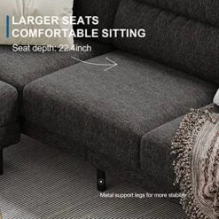 Belffin Fabric Sectional Couch With Reversible Ottoman L Shaped Sofa With Chaise 3 Seat Modern Sectional Sofa Charcoal Grey -Best Furniture Store 611ezzEKyhL
