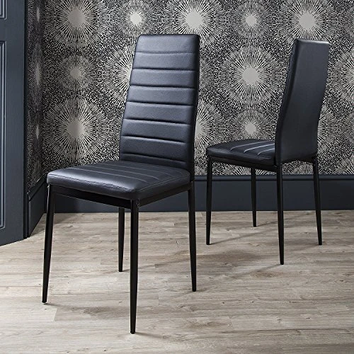 IDS Online Dining Side Chair With Foot Pad Black Modern Style PU Leather 2 IDS Online Dining Side Chair With Foot Pad Black Modern Style PU Leather - Image 2