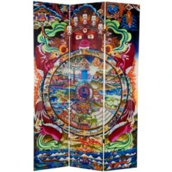 Oriental Furniture 6 Ft. Tall The Wheel Of Life Double Sided Canvas Room Divider