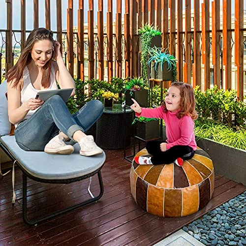 Bohepuffex Handmade Moroccan Pouf Foot Stool Round & Large Storage Cover Bohemian Style Ottoman An Exotic Décor For Living Room Bedroom Or Wedding Gifts Faux Leather Unstuffed Only Cover (color Block) 6 Bohepuffex Handmade Moroccan Pouf Foot Stool Round & Large Storage Cover Bohemian Style Ottoman An Exotic Décor For Living Room Bedroom Or Wedding Gifts Faux Leather Unstuffed Only Cover (color Block) - Image 6