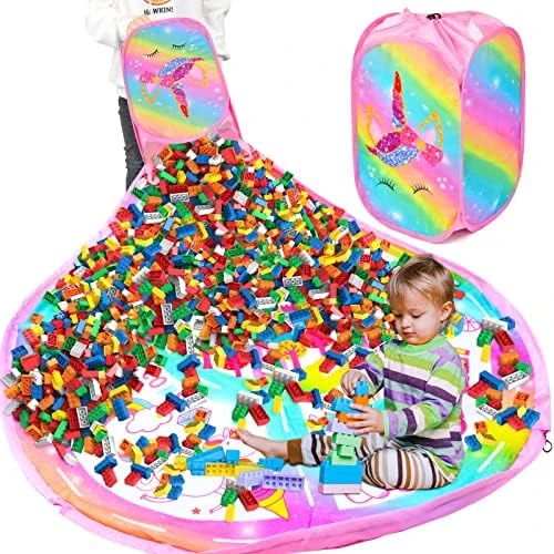 Toy Storage Baskets And Play Mat - Collapsible XL Toy Organizer For Kids, Portable Toy Storage Bin Holders For Block Game Toys,Unicorn Storage Baskets For Girls (Pink Unicorn) 8 Toy Storage Baskets And Play Mat - Collapsible XL Toy Organizer For Kids, Portable Toy Storage Bin Holders For Block Game Toys,Unicorn Storage Baskets For Girls (Pink Unicorn) - Image 8