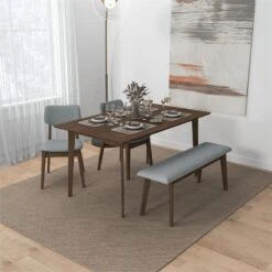 ASHCROFT Aria Mid-Century Modern Design Large Fabric Upholstered Dining Bench In Gray -Best Furniture Store 615TIprqQlL