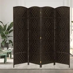 Spurgehom 4 Panel Room Divider Folding Wall Divider 6Ft Privacy Screen Indoor Portable Woven Partitions And Dividers Freestanding, Diamond Double-Weaved For Home, No Installation Required (Black) -Best Furniture Store 616b1wtQOFL. AC