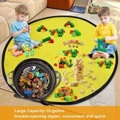 YUTBES Toy Organizers And Storage And Game Pad, Large Toy Basket Toy Brick Quick Storage Bag, Washable Drawstring Game Pad, Foldable Canvas Basket Toys For, Children Over 3 Years Old Can Be Use-Grey -Best Furniture Store 616z3LgeTJL