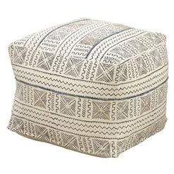 Occasion Gallery White African Mud Cloth Inspired Pouf, Floor Ottoman Seating, Footrest, Stuffed Comfy Chair, Floor Cushion Accent, 20" X 20" X 14" (1 Piece), 100% Cotton